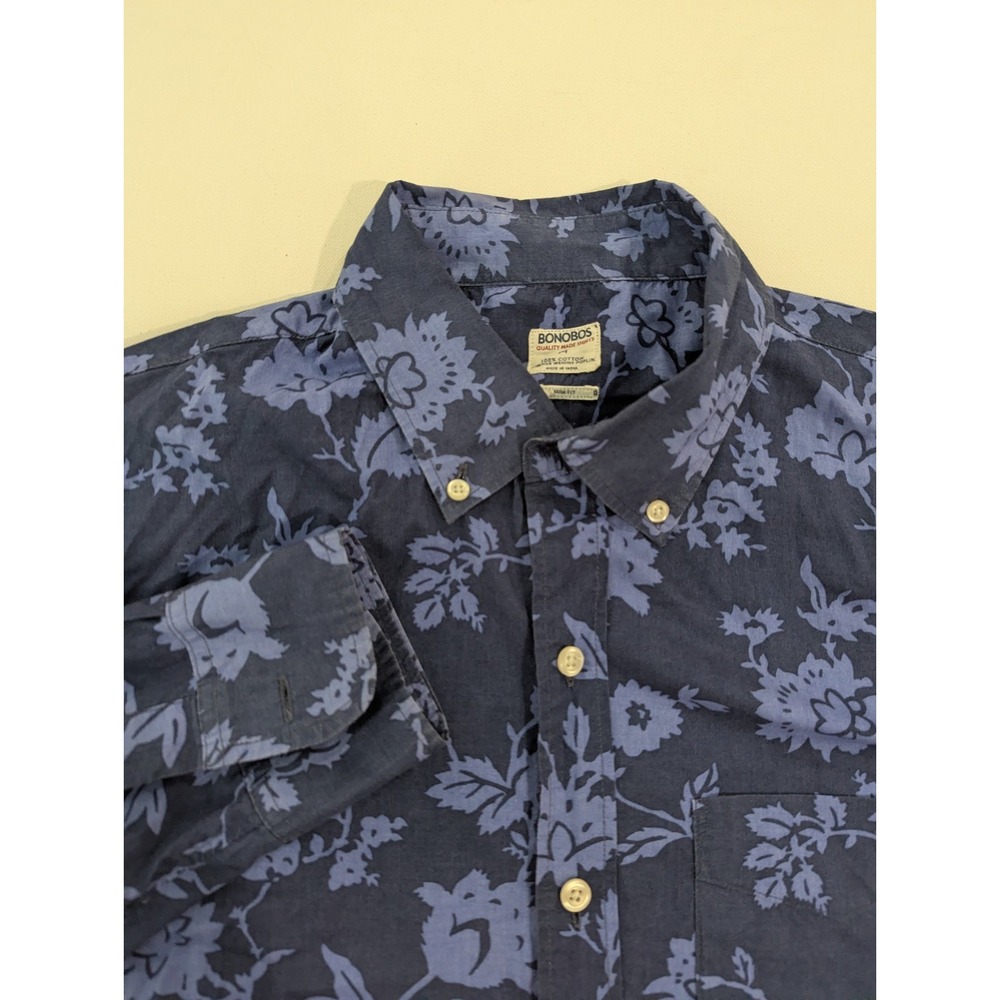 Bonobos Mens Blue Floral Button Up Long Sleeve Shirt Slim Fit Size M 100% Cotton